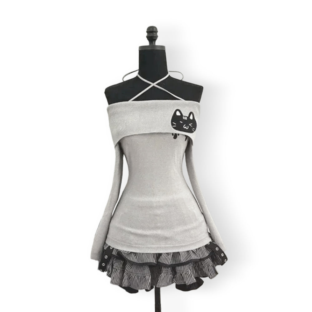 Set Elegant Bluză + Fustă Mini, Stil Coreean