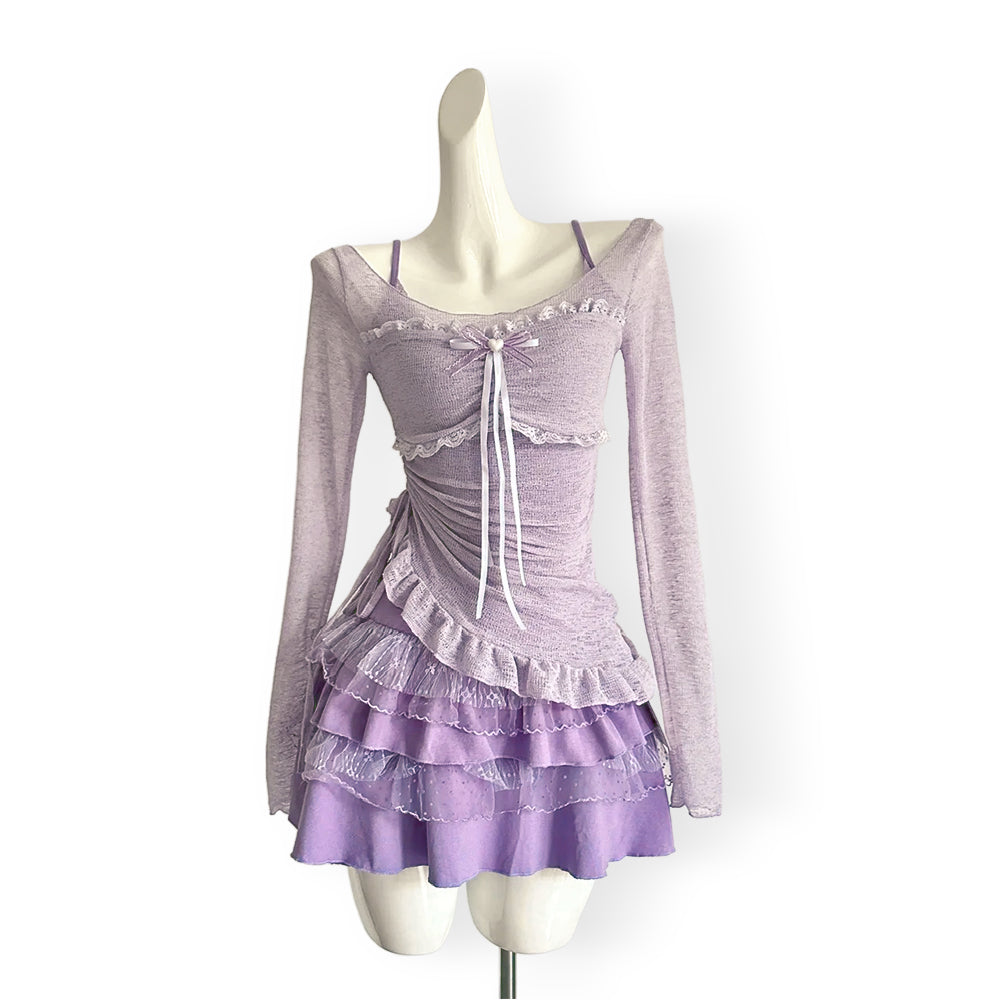 Set Elegant Bluză + Fustă Mini, Stil Coreean