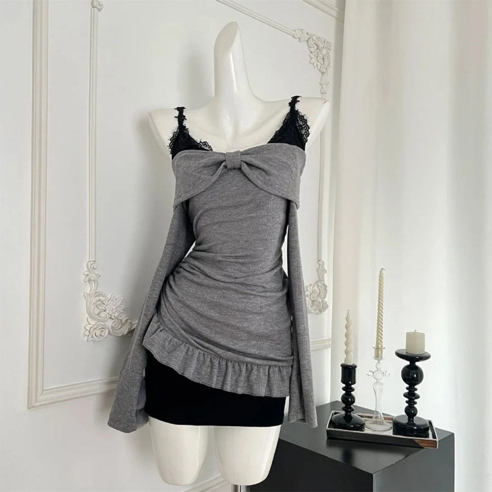 Set Elegant Bluză + Fustă Mini, Stil Coreean