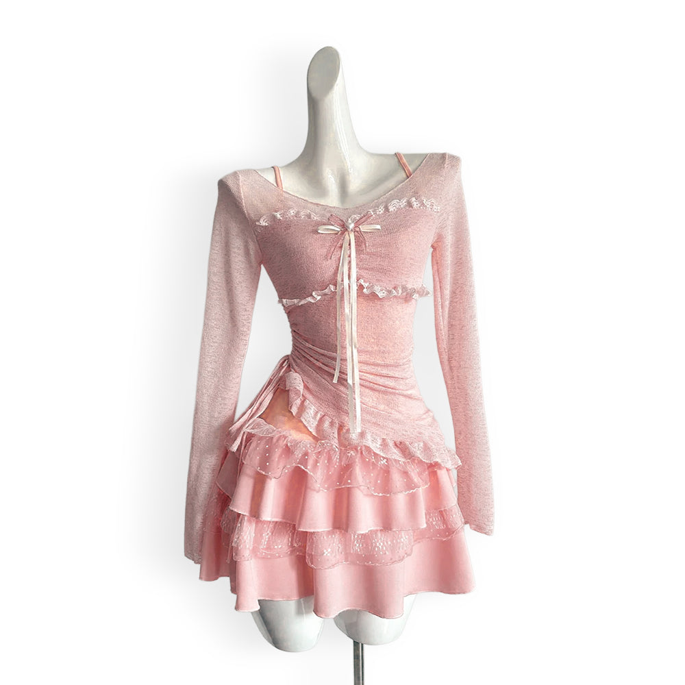 Set Elegant Bluză + Fustă Mini, Stil Coreean