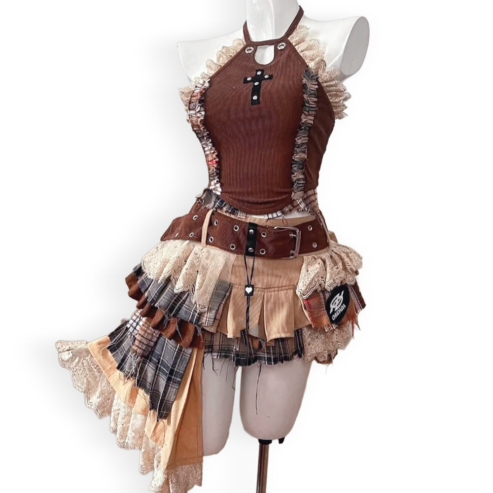 Set Elegant Bluză + Fustă Mini, Stil Coreean
