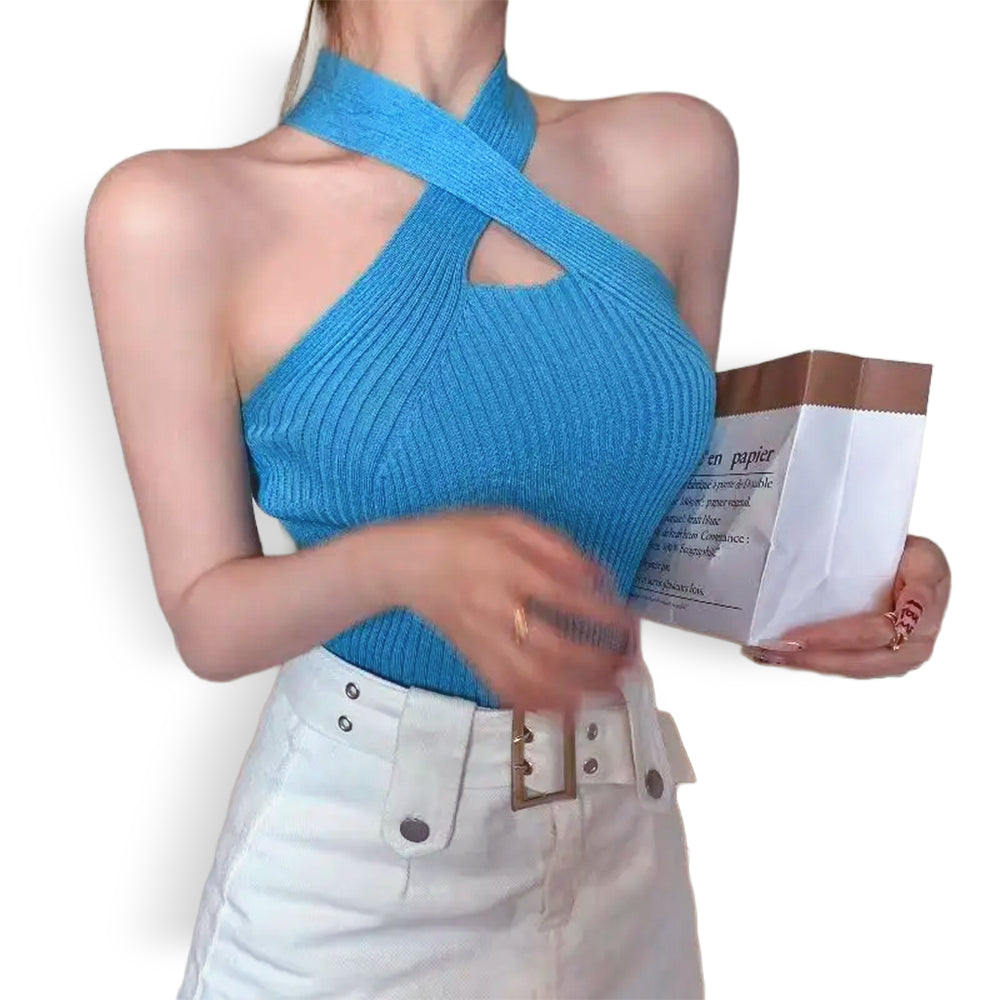 Top Crop Y2K Femei, Spate Gol, Criss Cross, Sexy, Casual, Vară.