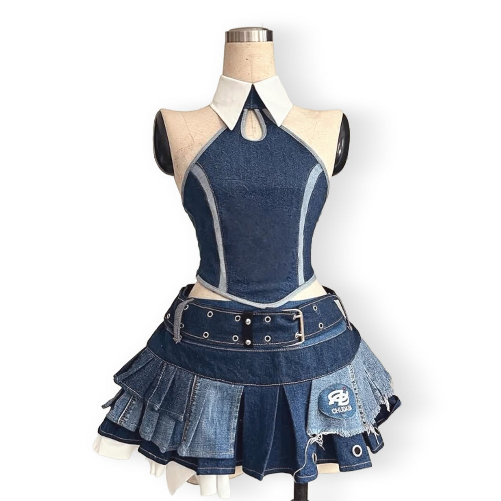 Set Elegant Bluză + Fustă Mini, Stil Coreean
