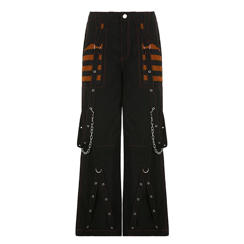 Pantaloni denim largi stil Punk Y2K, E-girl, Gothic, cargo, harajuku, talie înaltă, baggy, grunge cyber pentru femei