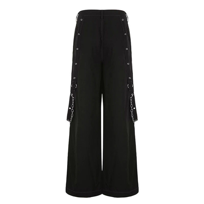 Pantaloni denim largi stil Punk Y2K, E-girl, Gothic, cargo, harajuku, talie înaltă, baggy, grunge cyber pentru femei