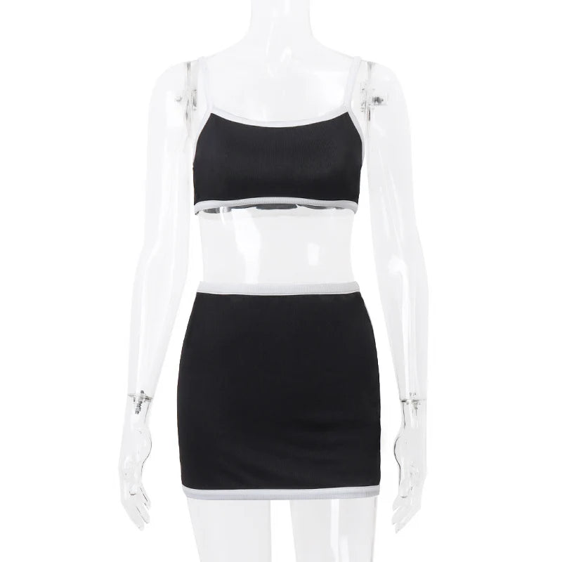 Set 2 Piese Femei Vara 2024 – Top Crop Off Shoulder Sexy + Fustă Mini Elastică Skinny, Stil Casual & Sportiv