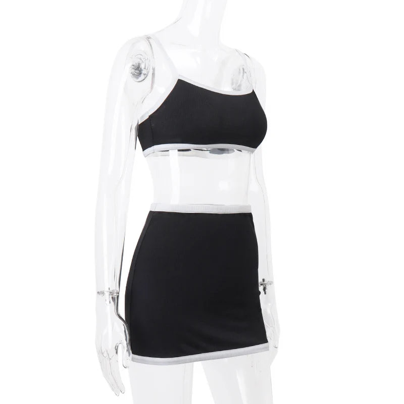 Set 2 Piese Femei Vara 2024 – Top Crop Off Shoulder Sexy + Fustă Mini Elastică Skinny, Stil Casual & Sportiv