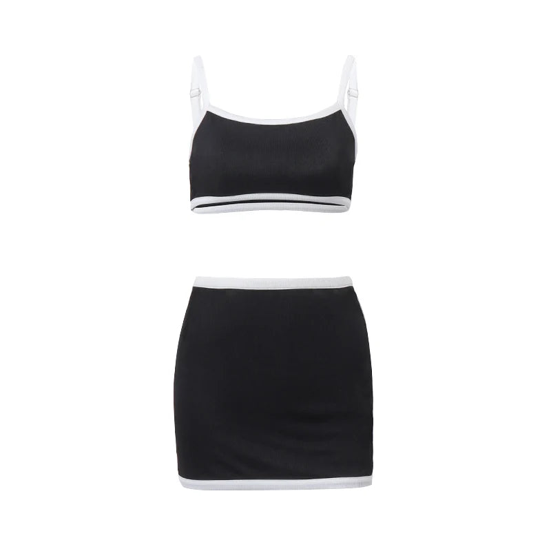 Set 2 Piese Femei Vara 2024 – Top Crop Off Shoulder Sexy + Fustă Mini Elastică Skinny, Stil Casual & Sportiv