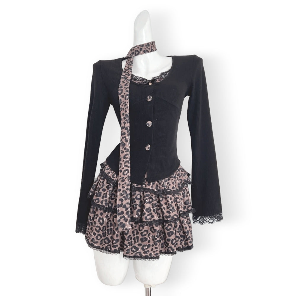 Set Elegant Bluză + Fustă Mini, Stil Coreean