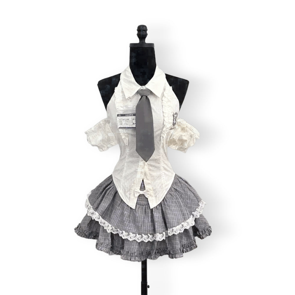 Set Elegant Bluză + Fustă Mini, Stil Coreean