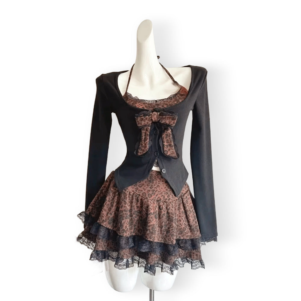 Set Elegant Bluză + Fustă Mini, Stil Coreean