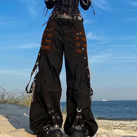 Pantaloni denim largi stil Punk Y2K, E-girl, Gothic, cargo, harajuku, talie înaltă, baggy, grunge cyber pentru femei
