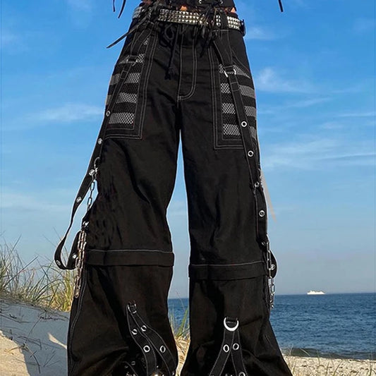 Pantaloni denim largi stil Punk Y2K, E-girl, Gothic, cargo, harajuku, talie înaltă, baggy, grunge cyber pentru femei
